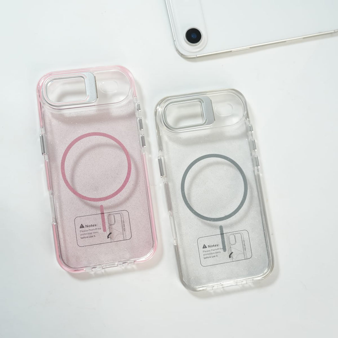 FRATO iPhone 17 Series iPhone 17 Air Glitter Clear MagSafe Case | Metal Kickstand Protective Cover