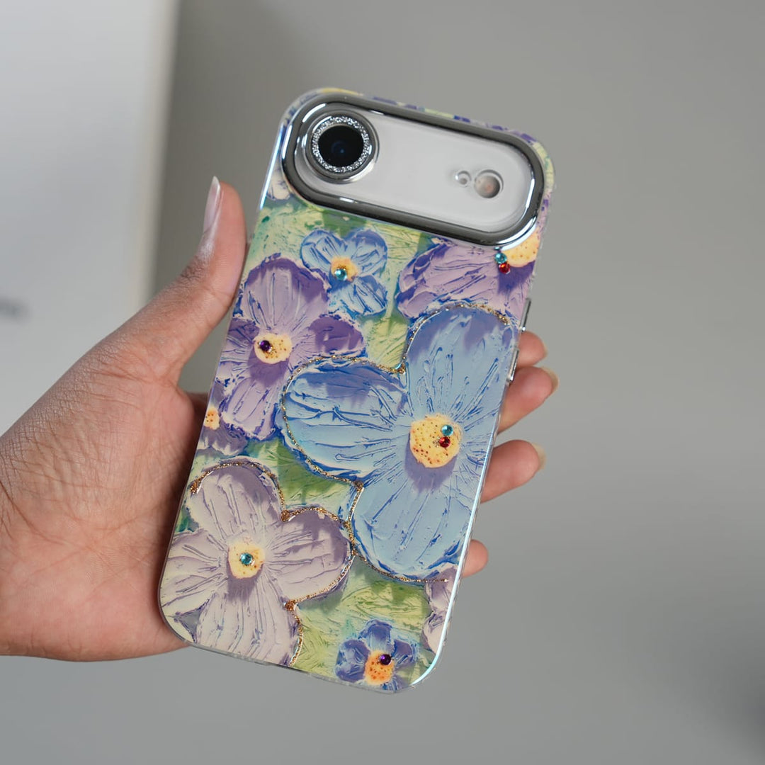 FRATO iPhone 17 Series iPhone 17 Air Luxury 3D Oil Painting Floral Design Glitter Lens Protection Stand Cover