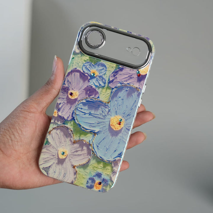 FRATO iPhone 17 Series iPhone 17 Air Luxury 3D Oil Painting Floral Design Glitter Lens Protection Stand Cover