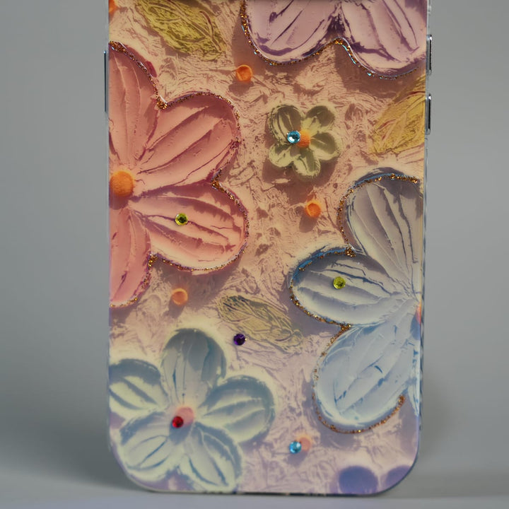 FRATO iPhone 17 Series iPhone 17 Air Luxury 3D Oil Painting Floral Design Glitter Lens Protection Stand Cover