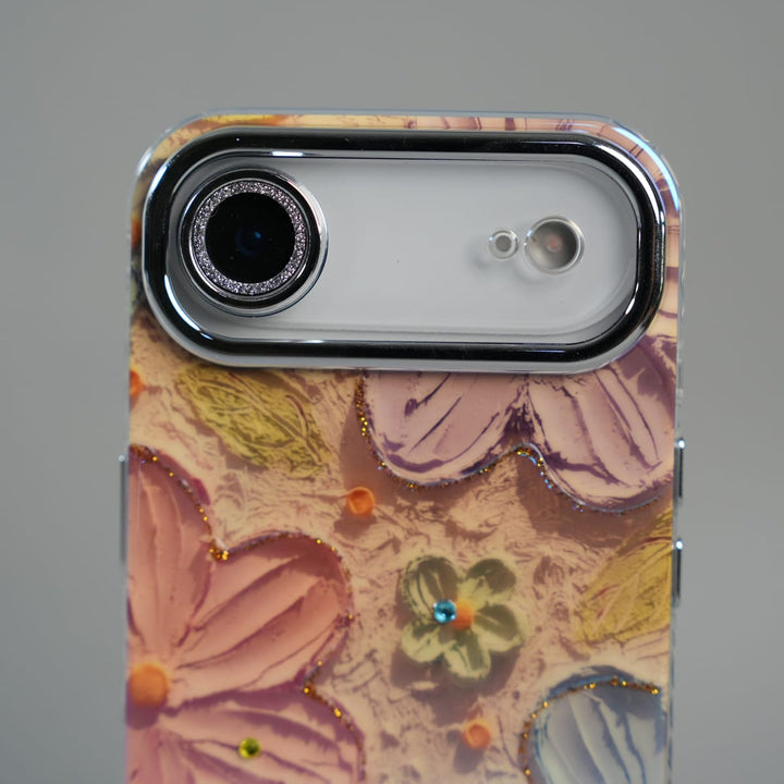 FRATO iPhone 17 Series iPhone 17 Air Luxury 3D Oil Painting Floral Design Glitter Lens Protection Stand Cover