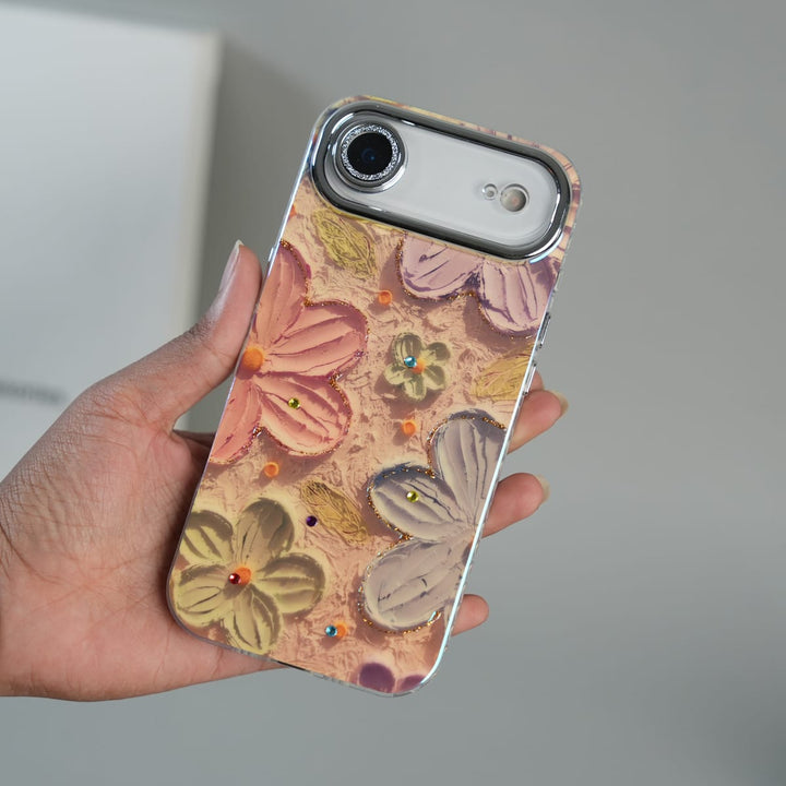 FRATO iPhone 17 Series iPhone 17 Air Luxury 3D Oil Painting Floral Design Glitter Lens Protection Stand Cover