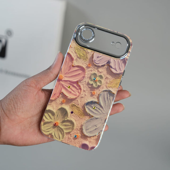 FRATO iPhone 17 Series iPhone 17 Air Luxury 3D Oil Painting Floral Design Glitter Lens Protection Stand Cover
