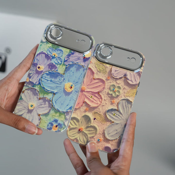 FRATO iPhone 17 Series iPhone 17 Air Luxury 3D Oil Painting Floral Design Glitter Lens Protection Stand Cover