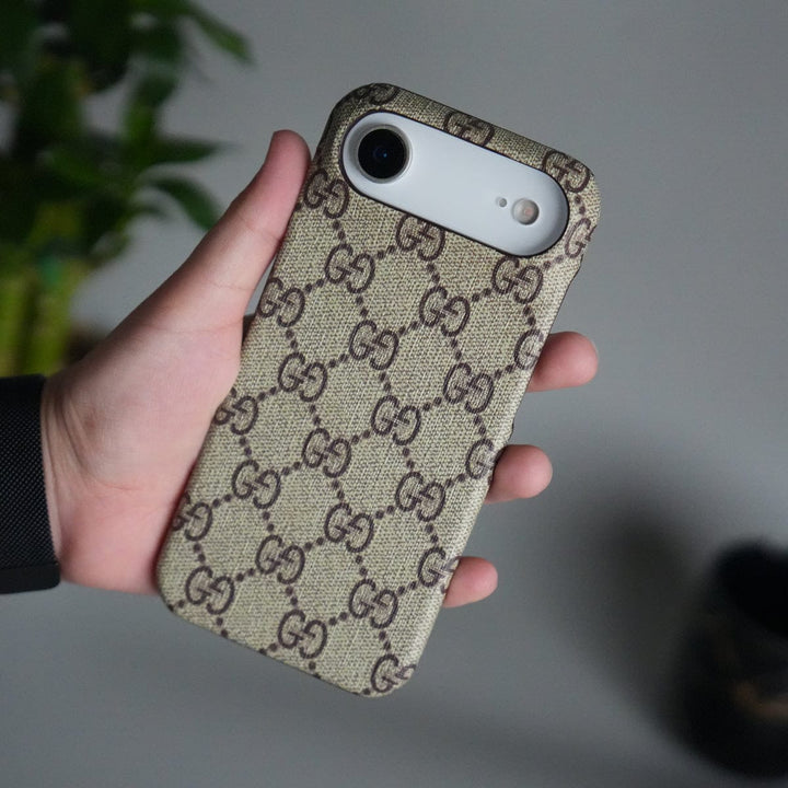 FRATO iPhone 17 Series iPhone 17 Air Luxury GG Pattern PU Leather Case Cover (Beige)