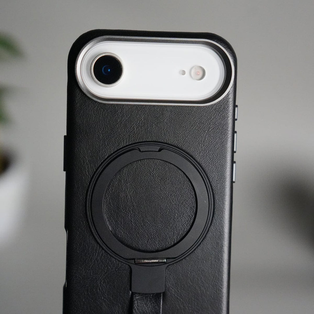 FRATO iPhone 17 Series iPhone 17 Air Luxury Leather MagSafe Case | Metal Ring Stand and Grip Holder Cover
