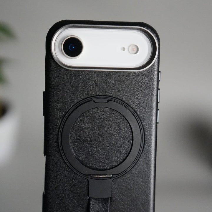 FRATO iPhone 17 Series iPhone 17 Air Luxury Leather MagSafe Case | Metal Ring Stand and Grip Holder Cover