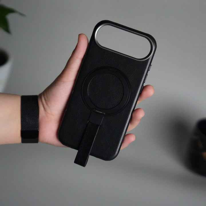 FRATO iPhone 17 Series iPhone 17 Air Luxury Leather MagSafe Case | Metal Ring Stand and Grip Holder Cover