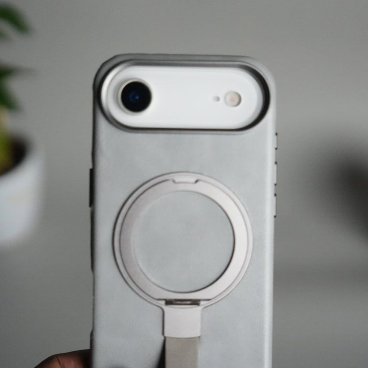 FRATO iPhone 17 Series iPhone 17 Air Luxury Leather MagSafe Case | Metal Ring Stand and Grip Holder Cover