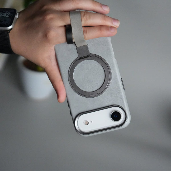 FRATO iPhone 17 Series iPhone 17 Air Luxury Leather MagSafe Case | Metal Ring Stand and Grip Holder Cover