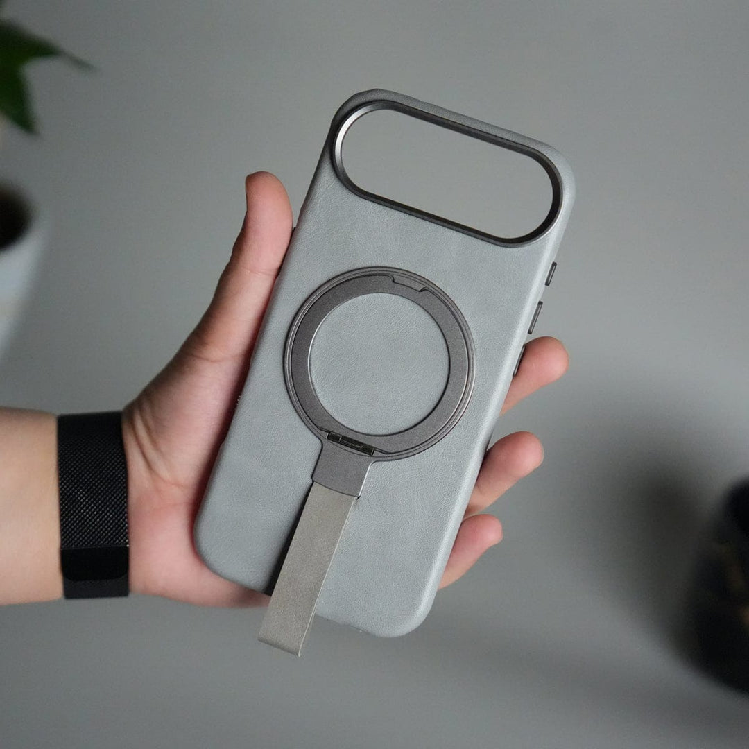 FRATO iPhone 17 Series iPhone 17 Air Luxury Leather MagSafe Case | Metal Ring Stand and Grip Holder Cover