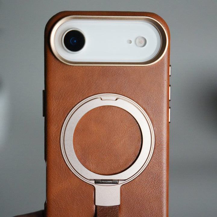 FRATO iPhone 17 Series iPhone 17 Air Luxury Leather MagSafe Case | Metal Ring Stand and Grip Holder Cover