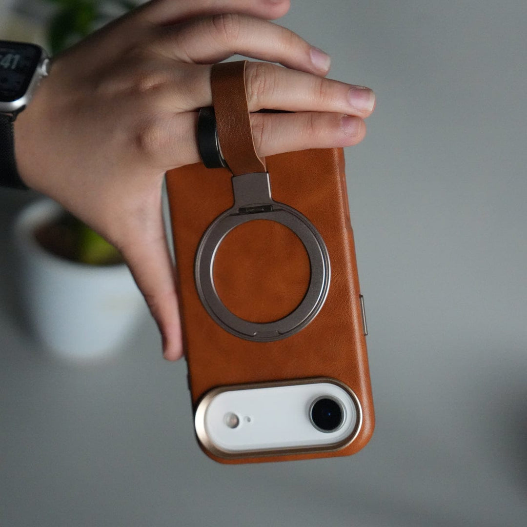FRATO iPhone 17 Series iPhone 17 Air Luxury Leather MagSafe Case | Metal Ring Stand and Grip Holder Cover