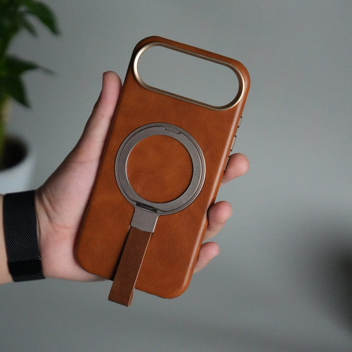 FRATO iPhone 17 Series iPhone 17 Air Luxury Leather MagSafe Case | Metal Ring Stand and Grip Holder Cover