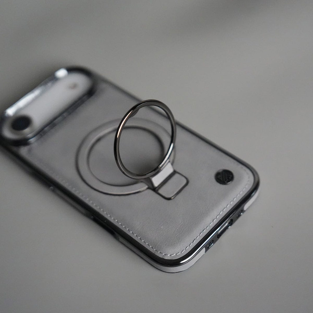 FRATO iPhone 17 Series iPhone 17 Air PU Leather Chrome Side Case With Ring Metal Stand