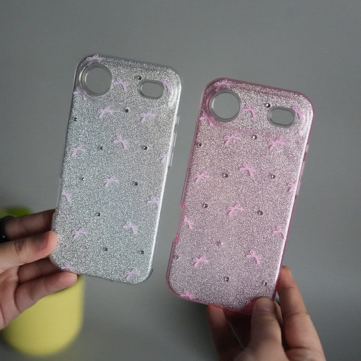 FRATO iPhone 17 Series iPhone 17 Air Shimmer Bow Design Case | With Mobile Wrist Holder Charm