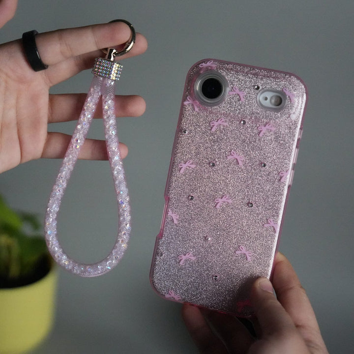 FRATO iPhone 17 Series iPhone 17 Air Shimmer Bow Design Case | With Mobile Wrist Holder Charm