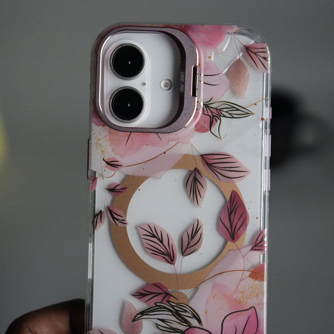 FRATO iPhone 17 Series iPhone 17 FloraCrystal Clear Floral Design Case with Color Metal Camera Stand Frame