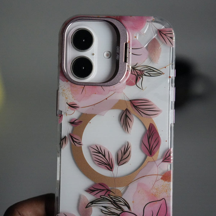 FRATO iPhone 17 Series iPhone 17 FloraCrystal Clear Floral Design Case with Color Metal Camera Stand Frame