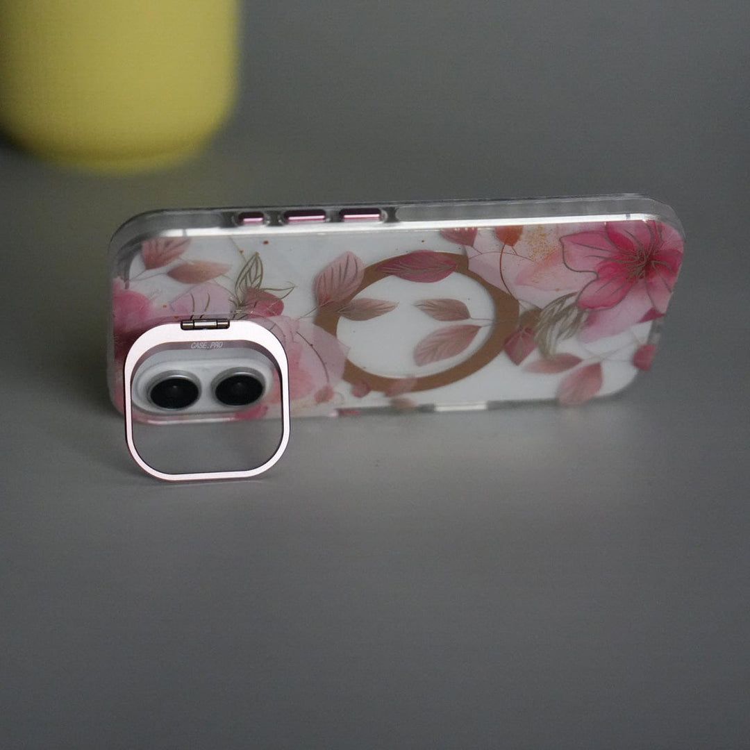 FRATO iPhone 17 Series iPhone 17 FloraCrystal Clear Floral Design Case with Color Metal Camera Stand Frame