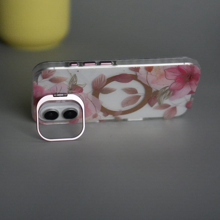 FRATO iPhone 17 Series iPhone 17 FloraCrystal Clear Floral Design Case with Color Metal Camera Stand Frame