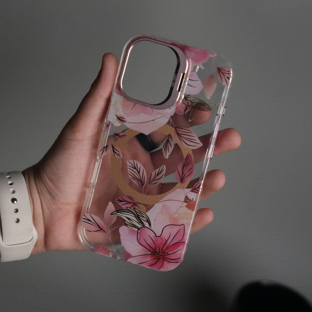 FRATO iPhone 17 Series iPhone 17 FloraCrystal Clear Floral Design Case with Color Metal Camera Stand Frame
