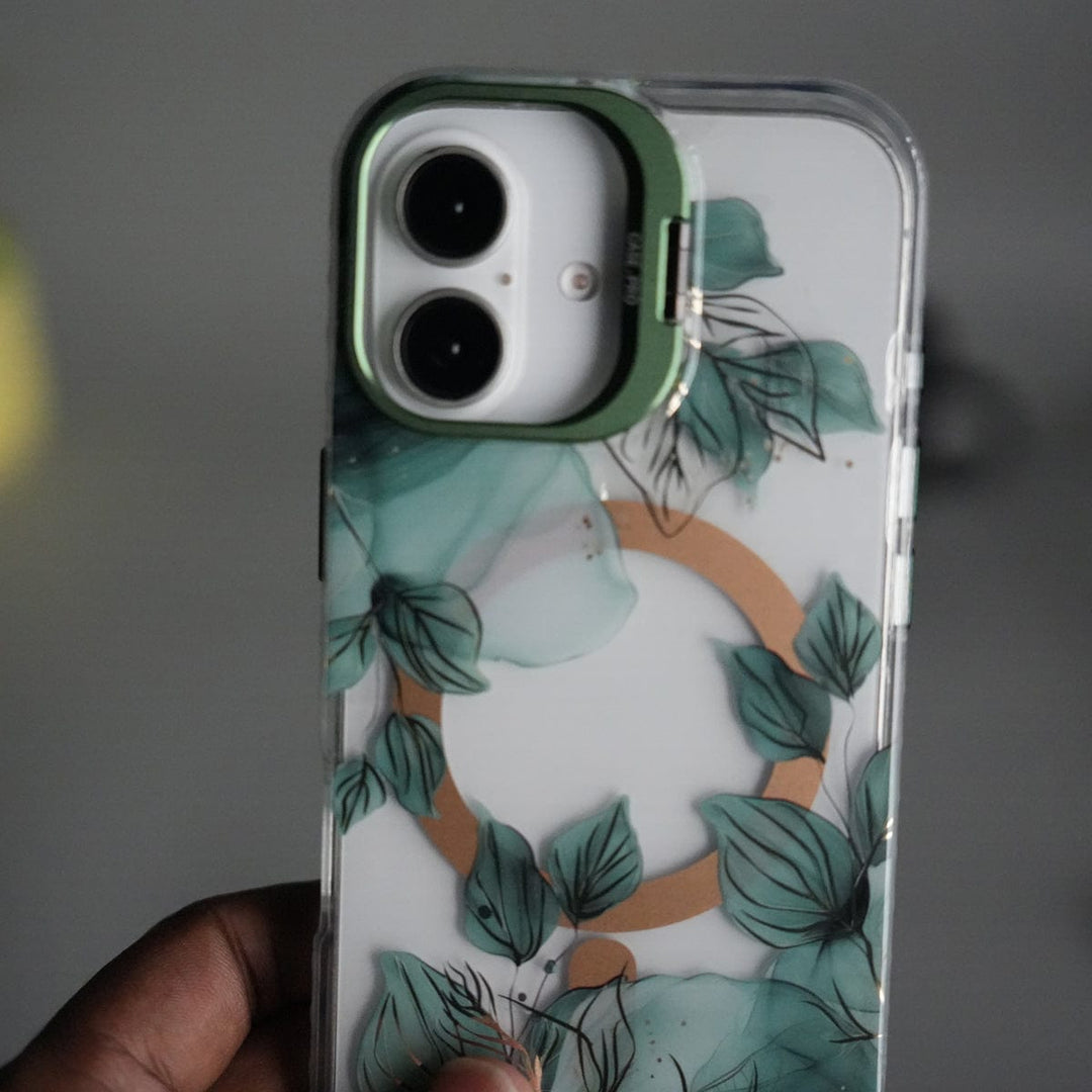 FRATO iPhone 17 Series iPhone 17 FloraCrystal Clear Floral Design Case with Color Metal Camera Stand Frame