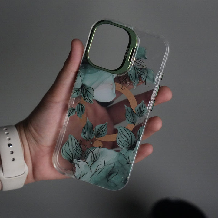 FRATO iPhone 17 Series iPhone 17 FloraCrystal Clear Floral Design Case with Color Metal Camera Stand Frame