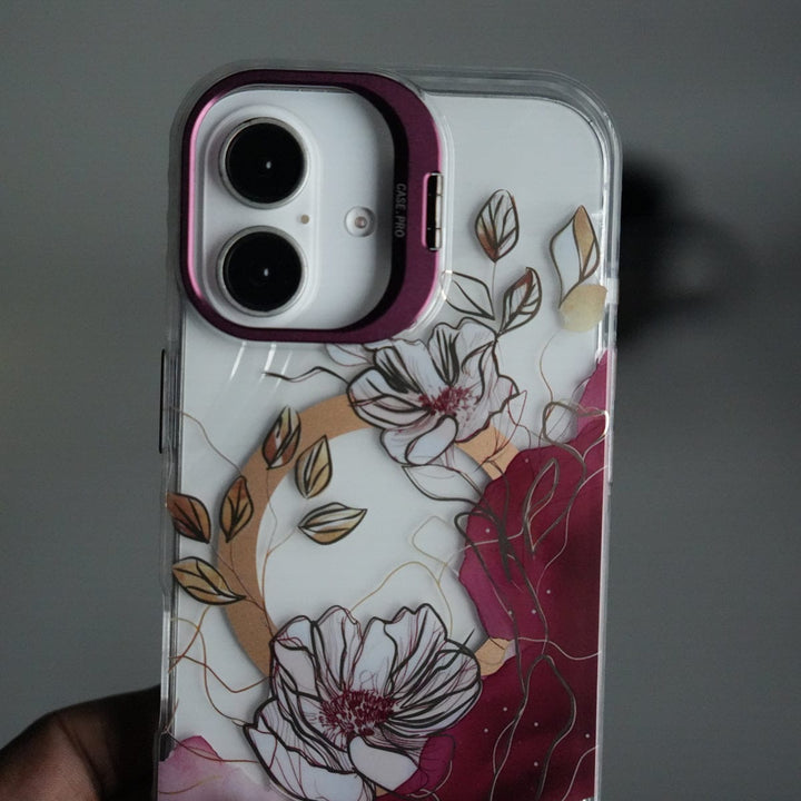 FRATO iPhone 17 Series iPhone 17 FloraCrystal Clear Floral Design Case with Color Metal Camera Stand Frame
