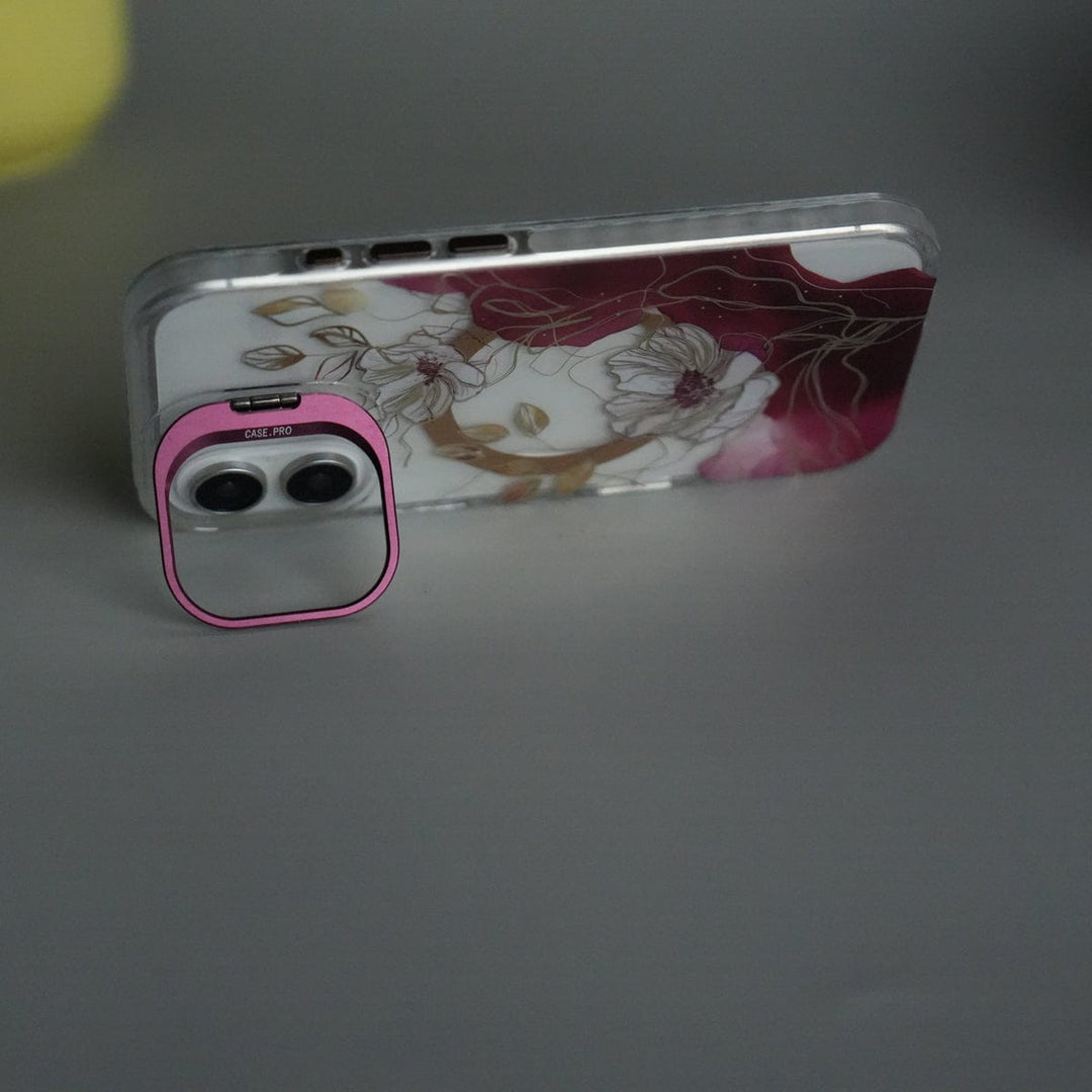 FRATO iPhone 17 Series iPhone 17 FloraCrystal Clear Floral Design Case with Color Metal Camera Stand Frame