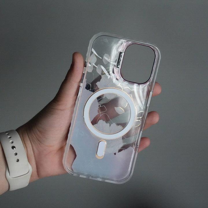 FRATO iPhone 17 Series iPhone 17 FloraCrystal Clear Floral Design Case with Color Metal Camera Stand Frame