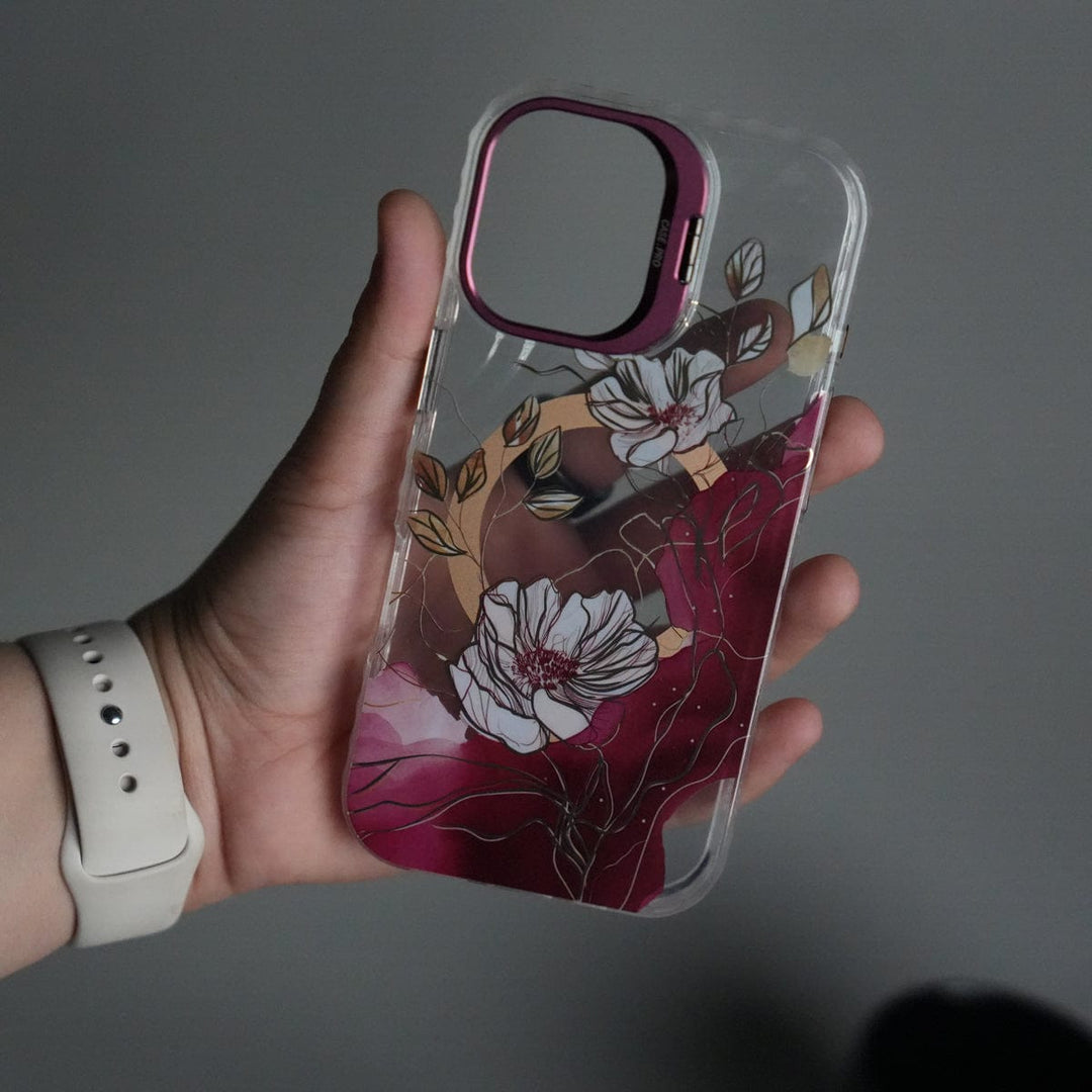 FRATO iPhone 17 Series iPhone 17 FloraCrystal Clear Floral Design Case with Color Metal Camera Stand Frame