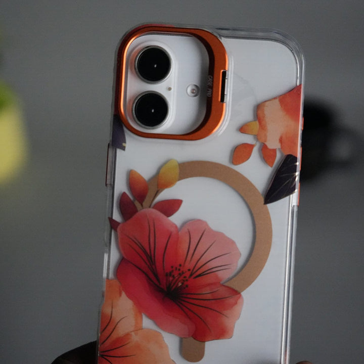 FRATO iPhone 17 Series iPhone 17 FloraCrystal Clear Floral Design Case with Color Metal Camera Stand Frame