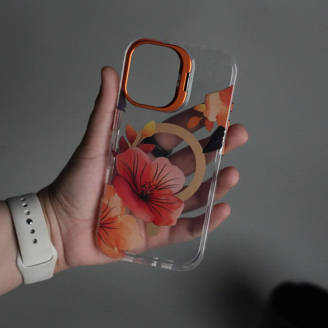 FRATO iPhone 17 Series iPhone 17 FloraCrystal Clear Floral Design Case with Color Metal Camera Stand Frame
