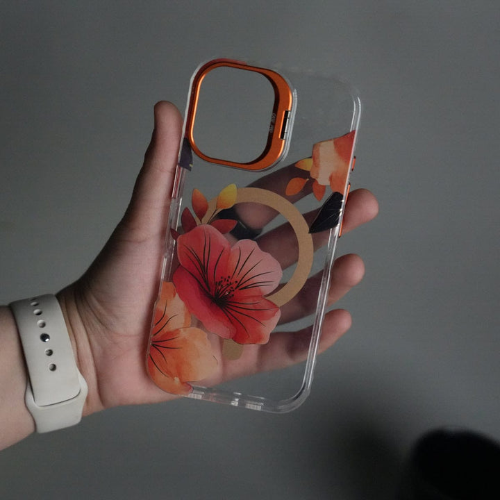 FRATO iPhone 17 Series iPhone 17 FloraCrystal Clear Floral Design Case with Color Metal Camera Stand Frame
