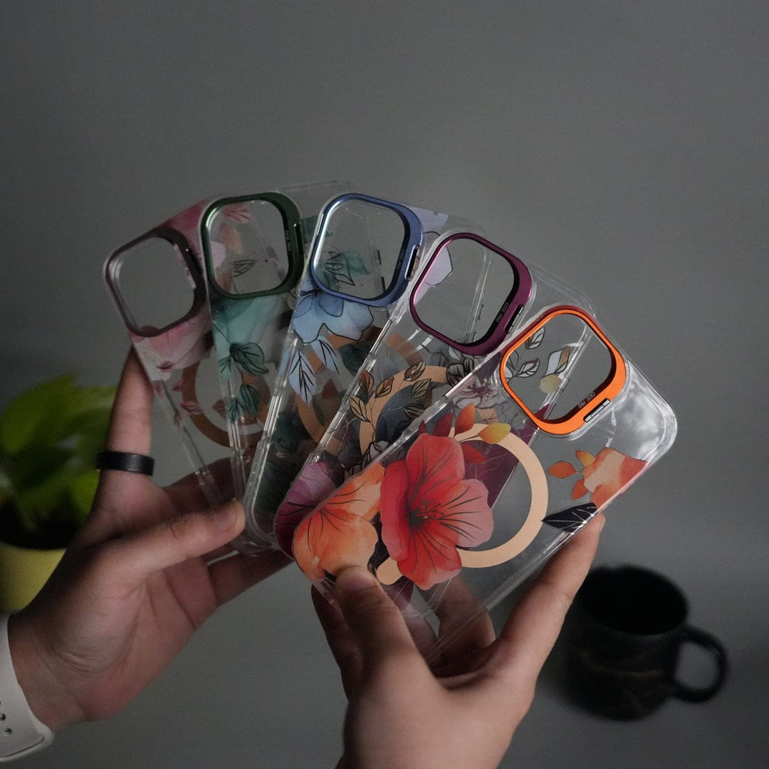 FRATO iPhone 17 Series iPhone 17 FloraCrystal Clear Floral Design Case with Color Metal Camera Stand Frame