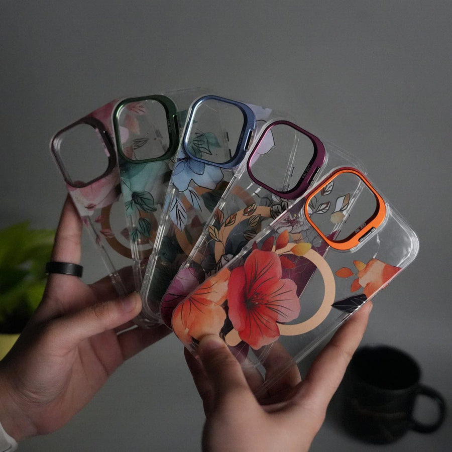 FRATO iPhone 17 Series iPhone 17 FloraCrystal Clear Floral Design Case with Color Metal Camera Stand Frame