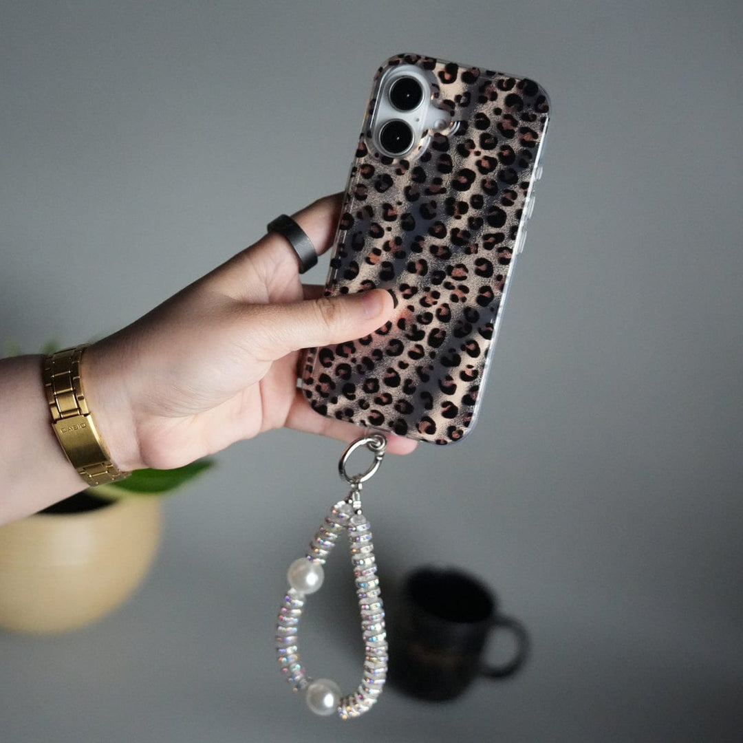 FRATO iPhone 17 Series iPhone 17 Leopard Print Case with Beaded Wrist Strap | Cute Transparent Designer Cover