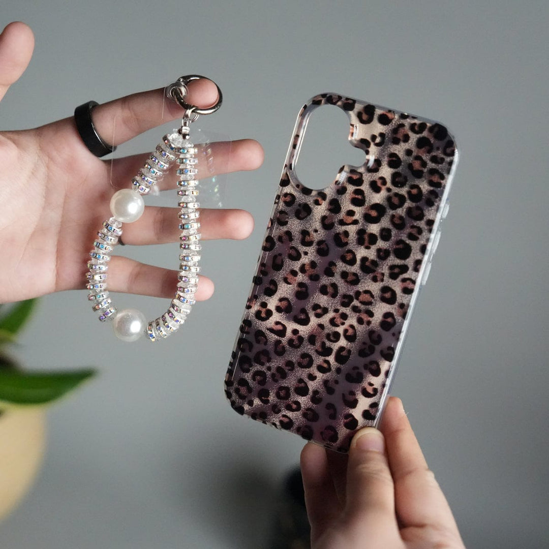FRATO iPhone 17 Series iPhone 17 Leopard Print Case with Beaded Wrist Strap | Cute Transparent Designer Cover