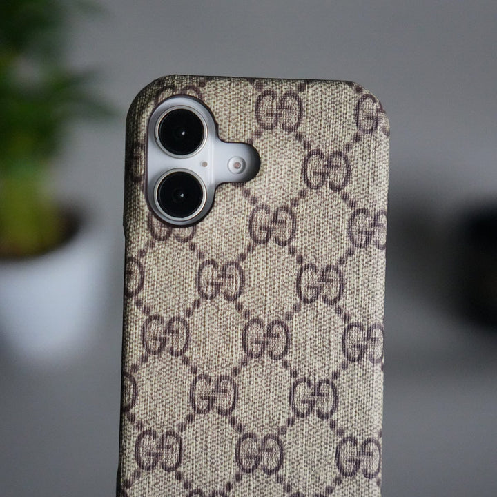 FRATO iPhone 17 Series iPhone 17 Luxury GG Pattern PU Leather Case Cover (Beige)