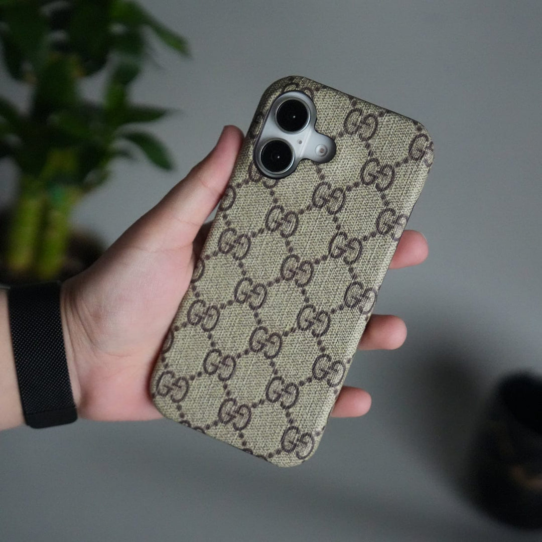 FRATO iPhone 17 Series iPhone 17 Luxury GG Pattern PU Leather Case Cover (Beige)