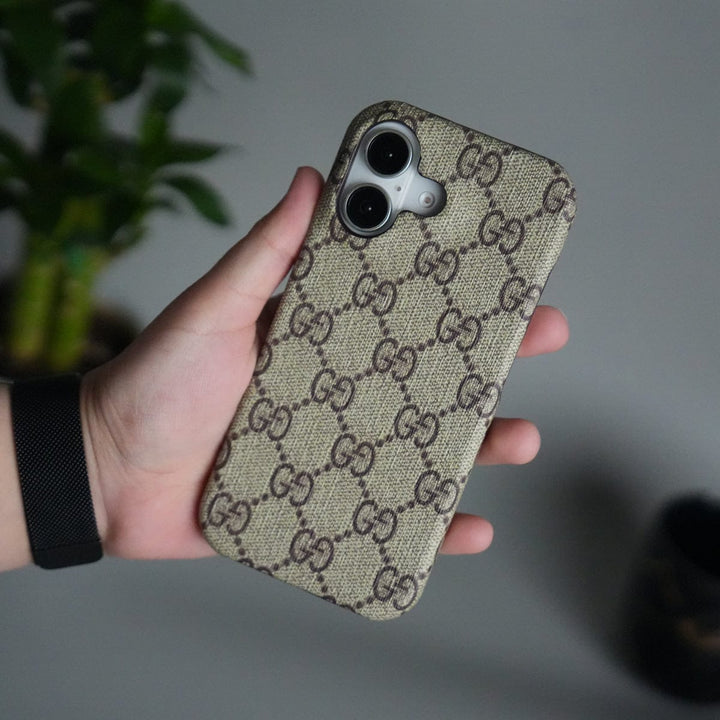 FRATO iPhone 17 Series iPhone 17 Luxury GG Pattern PU Leather Case Cover (Beige)