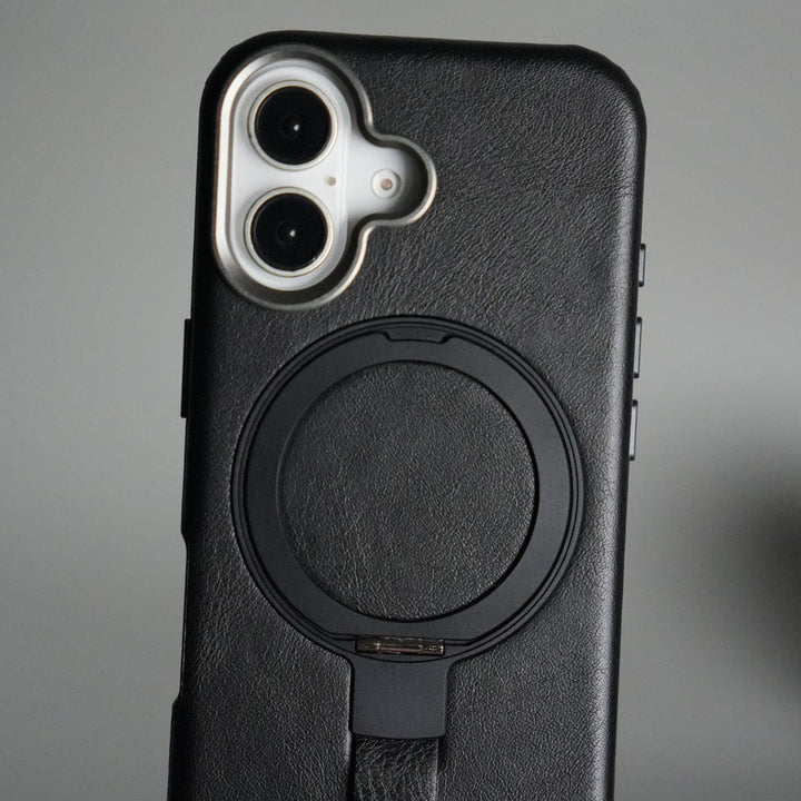 FRATO iPhone 17 Series iPhone 17 Luxury Leather MagSafe Case | Metal Ring Stand and Grip Holder Cover