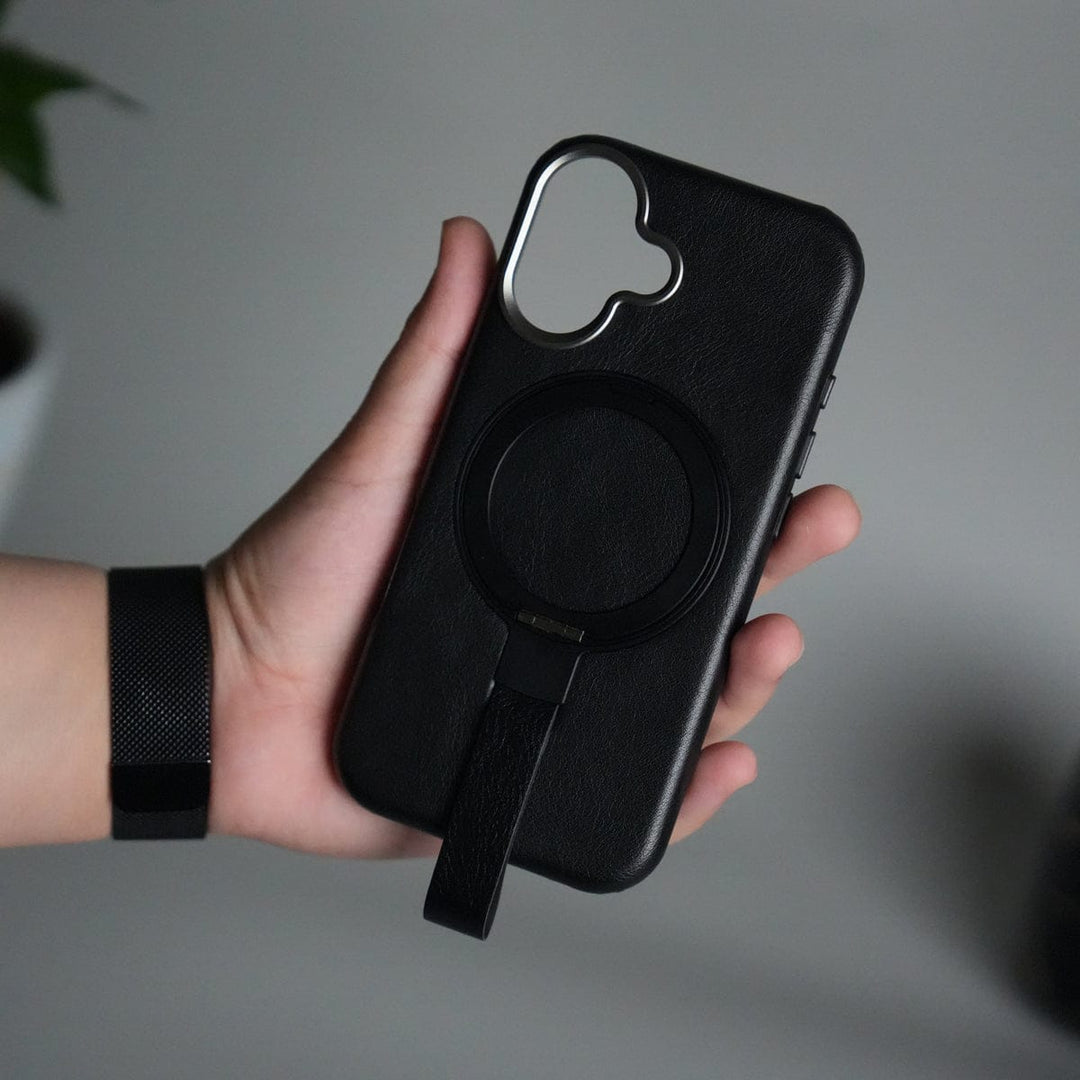 FRATO iPhone 17 Series iPhone 17 Luxury Leather MagSafe Case | Metal Ring Stand and Grip Holder Cover