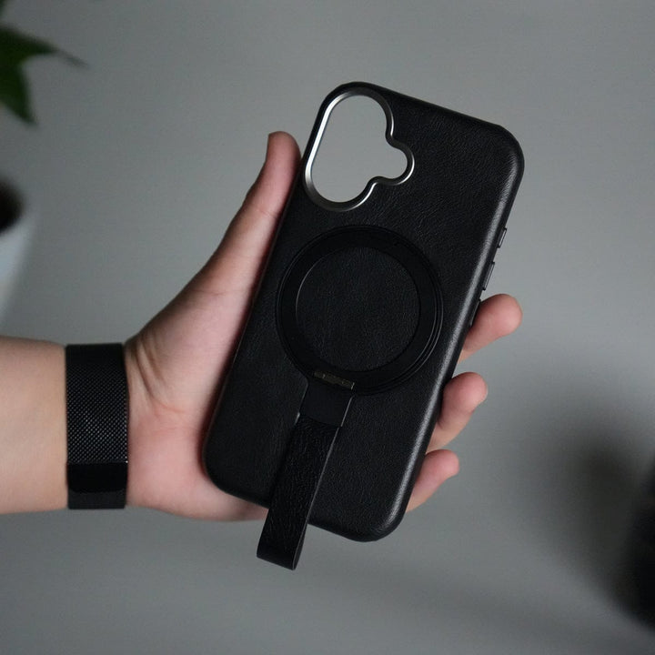 FRATO iPhone 17 Series iPhone 17 Luxury Leather MagSafe Case | Metal Ring Stand and Grip Holder Cover