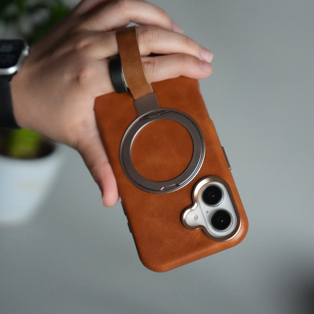 FRATO iPhone 17 Series iPhone 17 Luxury Leather MagSafe Case | Metal Ring Stand and Grip Holder Cover