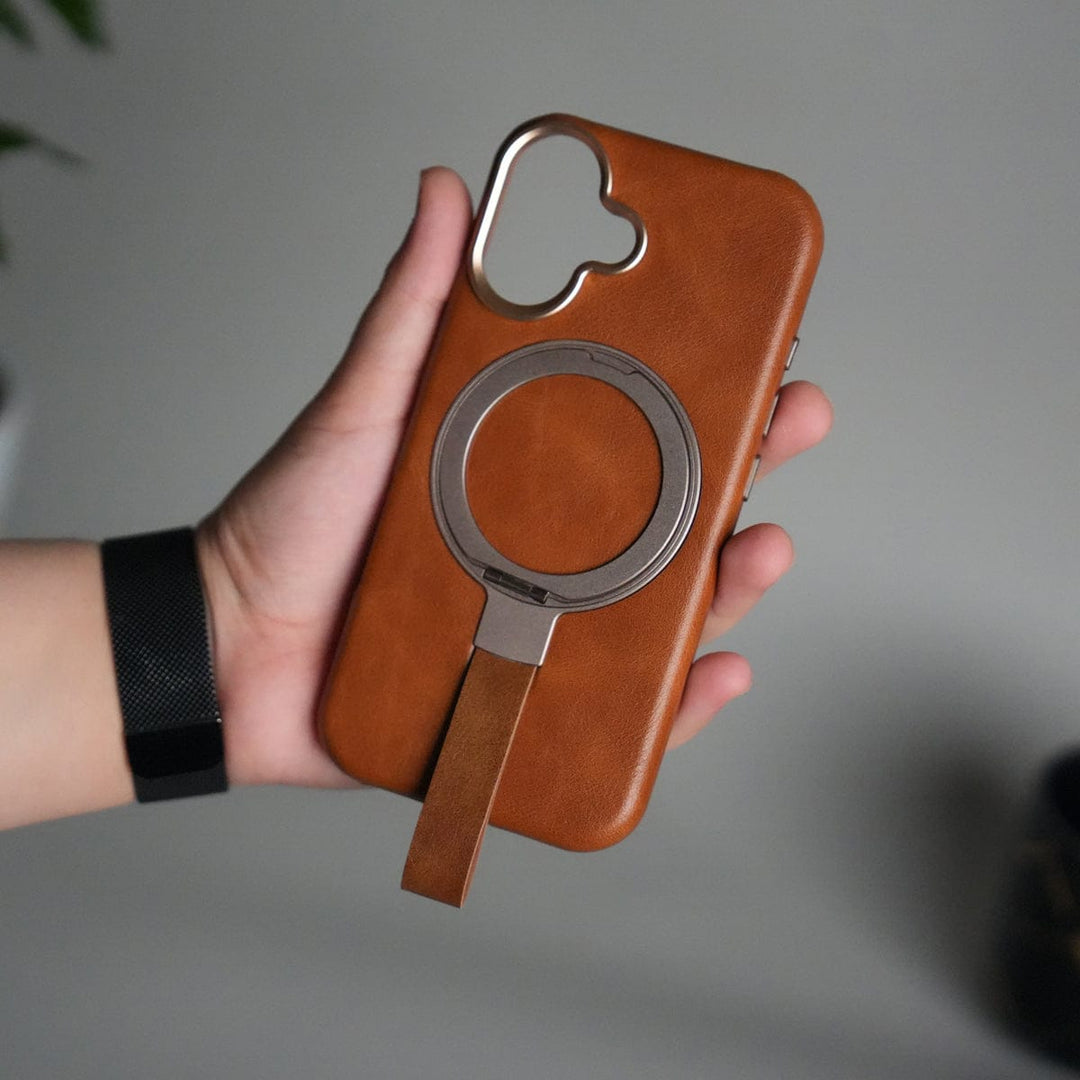FRATO iPhone 17 Series iPhone 17 Luxury Leather MagSafe Case | Metal Ring Stand and Grip Holder Cover