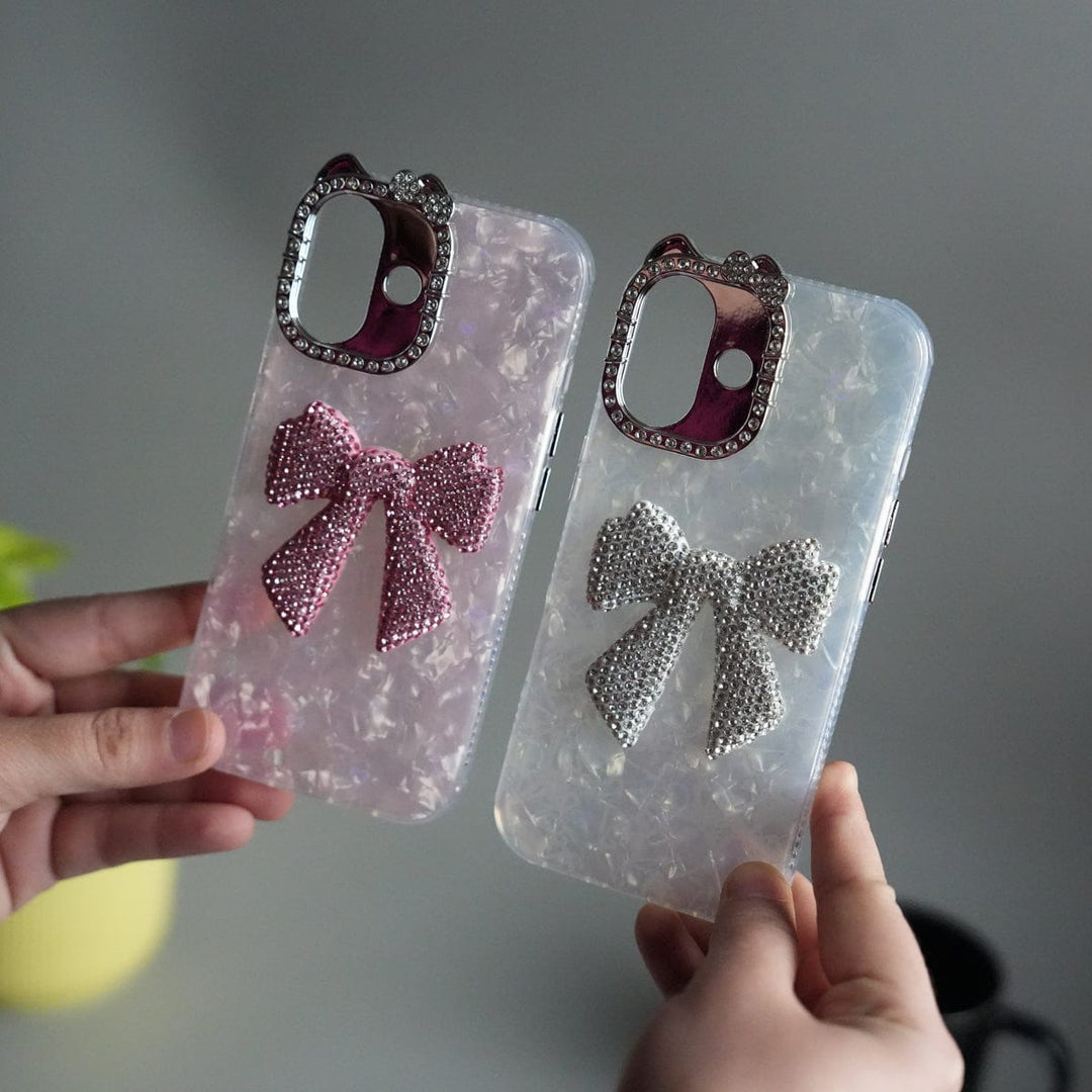 FRATO iPhone 17 Series iPhone 17 Marble Design Case | Luxury Rhinestone Camera Frame & 3D Diamond Bow Cover
