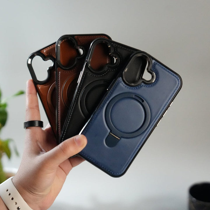 FRATO iPhone 17 Series iPhone 17 Premium PU Leather Case with Metal Kickstand | Metal Camera Bump | Luxury Shockproof Back Cover