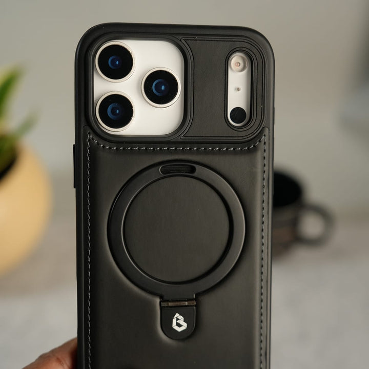 FRATO iPhone 17 Series iPhone 17 Pro / Black iPhone 17 Series Premium Leather MagSafe Case with Kickstand &amp; Camera Protection | Luxury Slim Cover